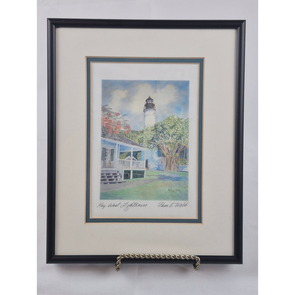 8x10 Pam E Webb Key West Lighthouse Framed Art Print Artist Papers Coastal Decor